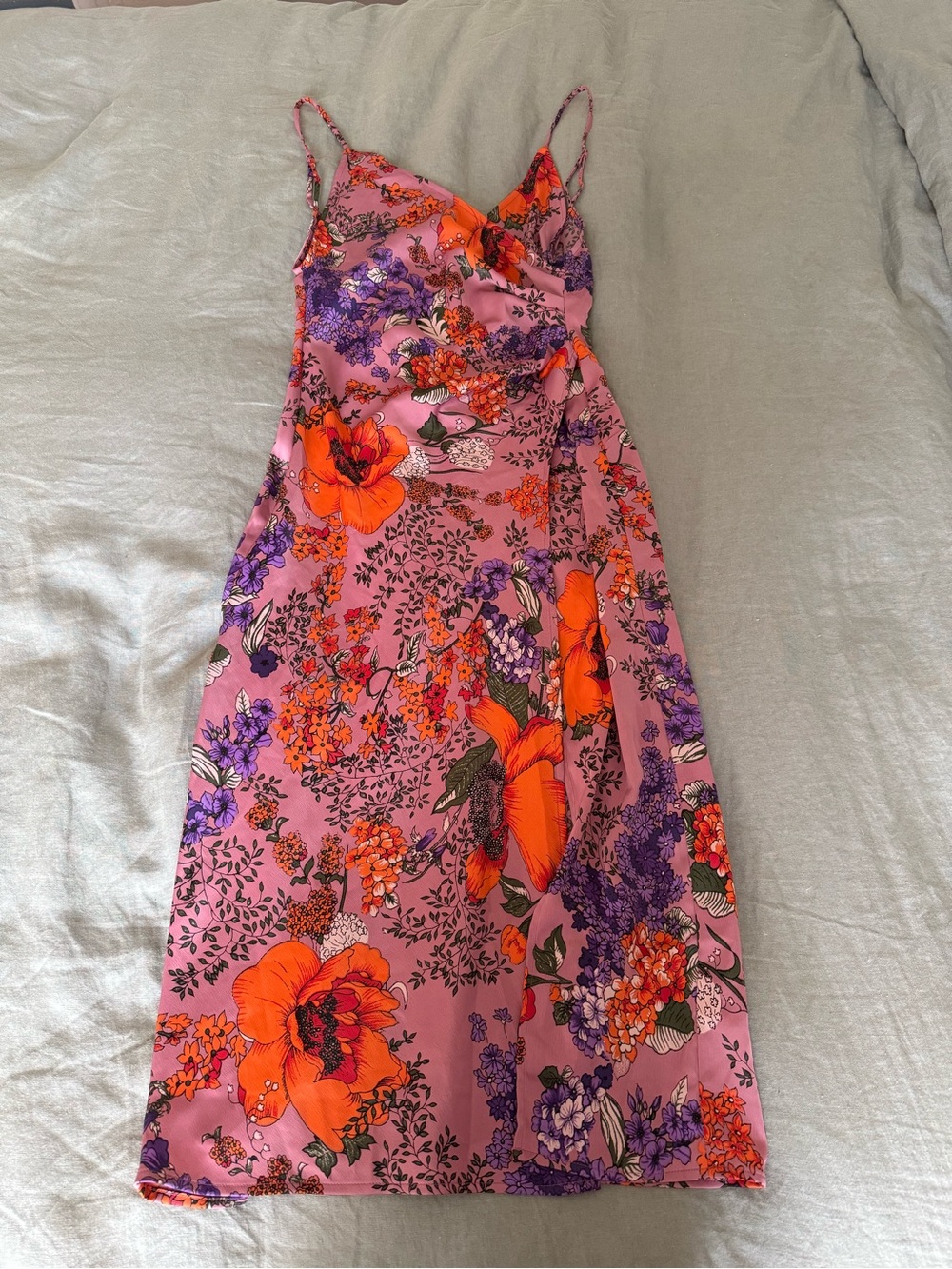 Urban Outfitters Pink Slip Dress with Orange & Purple Floral Print
